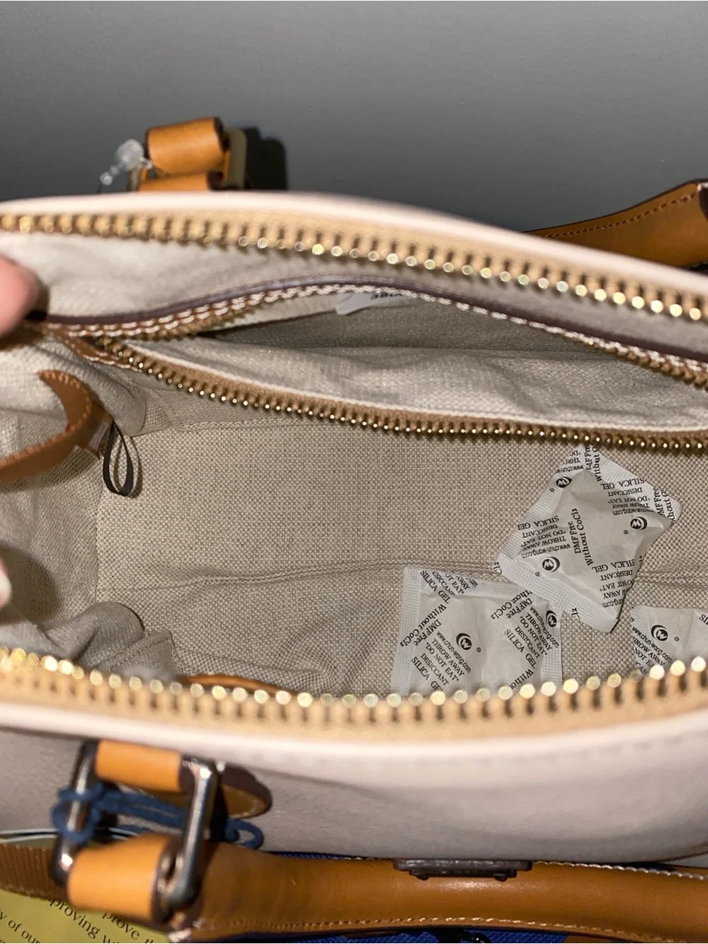 Dooney & Bourke Light Beige Satchel with Tan Trim Barrel 25